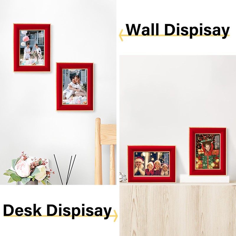KSROECUD 5x7 Velvet Picture Frame, Red Photo Frames with Modern