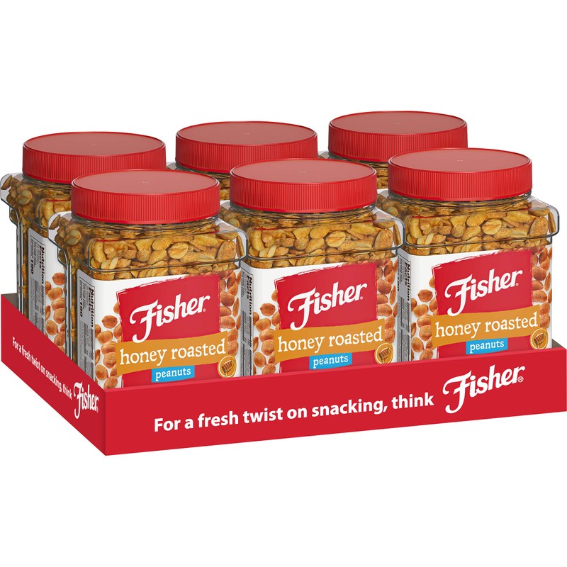 Fisher Snack Honey Roasted Peanuts, 36 Ounces (Pack of 6),