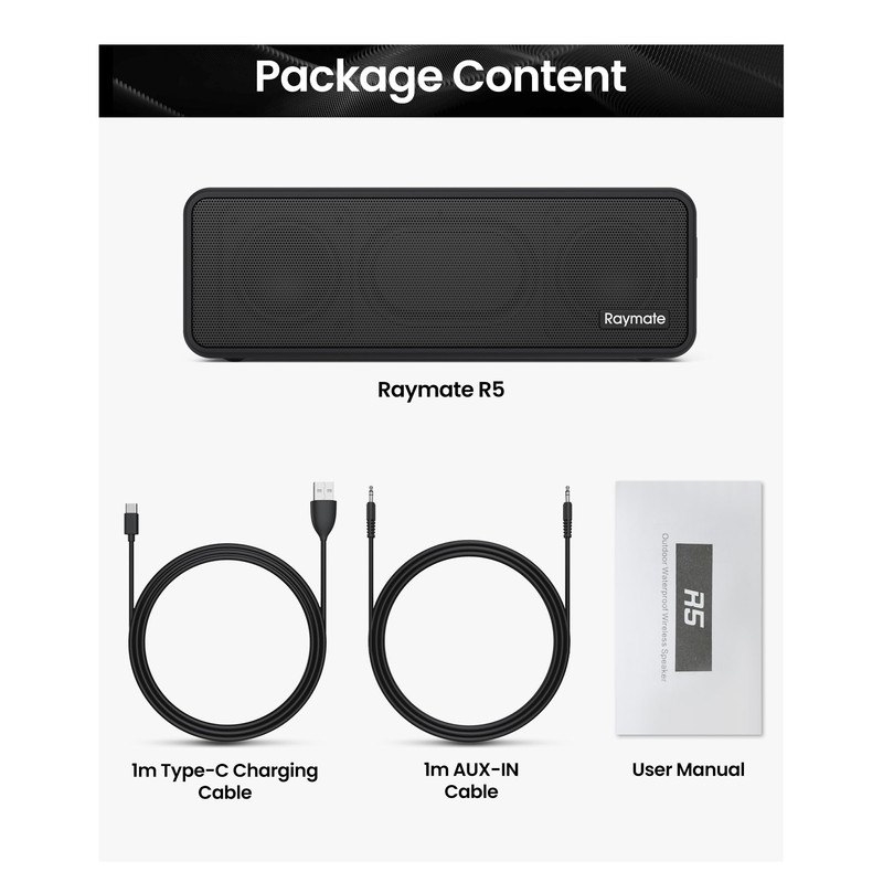 Raymate Bluetooth Speakers, HiFi Stereo Sound with DSP, 30W IPX7