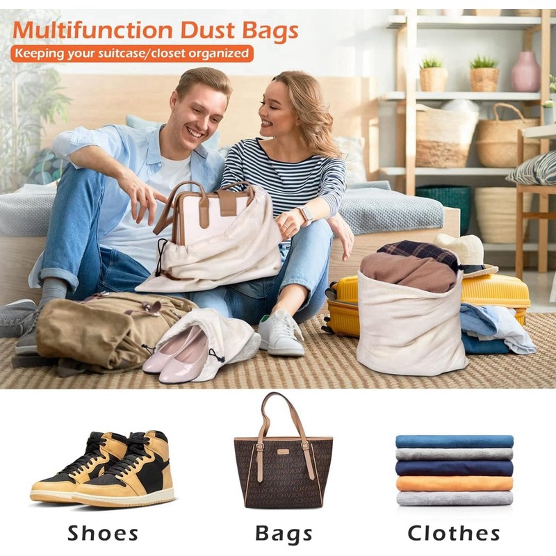 MISSLO Cotton Breathable Dust-proof Drawstring Storage Pouch Bag (Pack 3