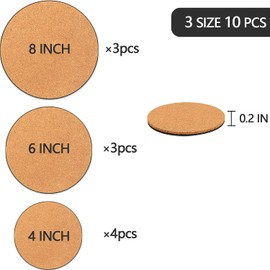 Venyat 10 Pieces 3 Sizes Cork Plant Coasters, 4/6/8 Inch Cork Plant Mats Cork Coasters for Plants, Plant Coasters for House Plants Indoors, Cork Mats for Plant (Nude & Black)