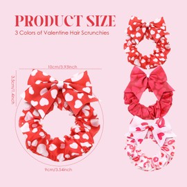 Yuxung 6 Pcs Valentine's Day Bow Hair Scrunchies Pink Red Heart Design Hair Ties Scrunchy Elastics Bands Bulk Romantic Heart Ponytail Holder Scrunchies for Women Girls Valentine's Gifts