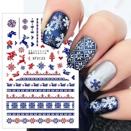 6 Sheets 3D Geometric Snowflake Nail Art Stickers White Black Gold Colorful Christmas Nail Decals Self-Adhesive Elk Plaid Nail Design Supplies Winter Xmas Nail Decoration for Women Nail DIY Manicure