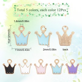 SUNNYCLUE 1 Box 60 Pieces 5 Colours Crown Charms Crowns Enamel Charm Mini Crown Charm King Colourful Queen Charms for Jewellery Making Charms DIY Earrings Bracelets Necklaces Crafts Women Adults