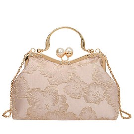 YYW Evening Clutch Bags for Women Floral Pearl Clutch Bag Bridal Bag Vintage Handbags Glitter Fashion Crossbody Bags for Weeding Party (Pink)