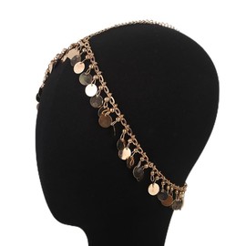 Teyglen Boho Sequin Head Chain Forehead Gold Disc Head Jewelry Wedding Headpiece for Festival Headband Hair Chain Costume Hair Accessories for Women (Gold)