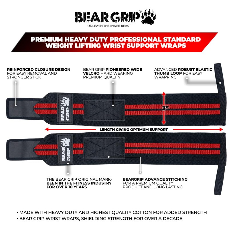BEAR GRIP - Weight lifting wrist support wraps (Sold in
