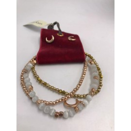 Lucky Brand $45 LUCKY BRAND BEADED ROSE GOLD TONE  BRACELET W/ STUD CRESCENT  EARRINGS #31