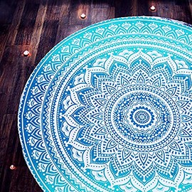 raajsee Round Beach Blanket Hippie Boho Beach Blanket Mandala Indian Cotton Throw Round Tablecloth Home Decor Indie Rug Yoga Mat Meditation 50 Inch Aqua Blue