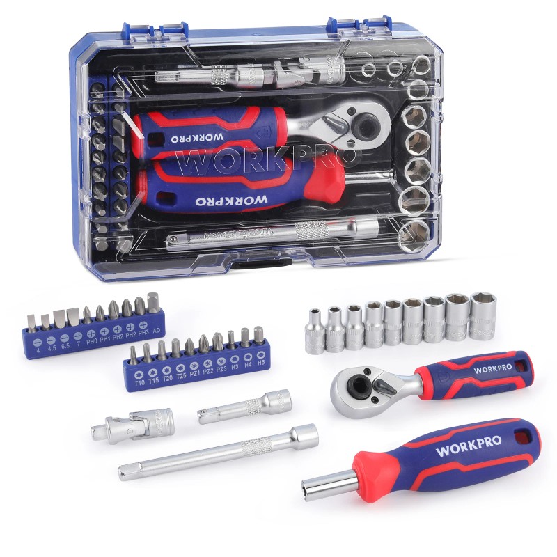 WORKPRO 34 PIECES 1/4"Dr. Master Socket Set Metric with Universal