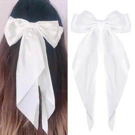 White Hair Clips for Girls Women Bowknot Hair Clip Accessories for Girls Women Long Hair Bows for Woman French Barrette Hair Clip for Girl Tassel Ribbon Bowknot Hair Bridal Bow for Hair