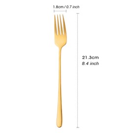 BISDARUN Stainless Steel Dinner Forks Pack of 6 Golden Table Forks Long Handle 21.3 cm(8.4 inches) Korean Forks set for Steak Meat