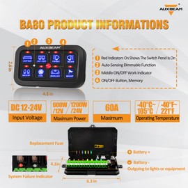 Auxbeam 8 Gang Switch Panel BA80, Universal Circuit Control Relay System Box with Automatic Dimmable On-Off LED Switch Pod Touch Switch Box for Car Pickup Truck Jeep Boat UTV SUV, Blue 2 Year Warranty