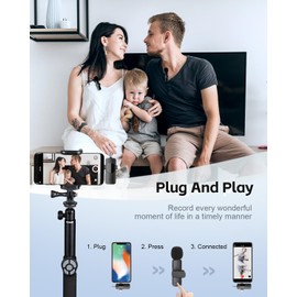 3-in-1 Wireless Lavalier Microphone for iPhone&Android,Mini Microphone for Camera,Mini mic with Noise Cancellation,Plug & Play,Long Battery Life for YouTube/TikTok/Vlog Recording