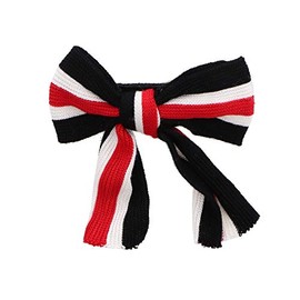 3.75 inch Wide Striped Cotton Hair Bow Clip for Women and Girls - Red White