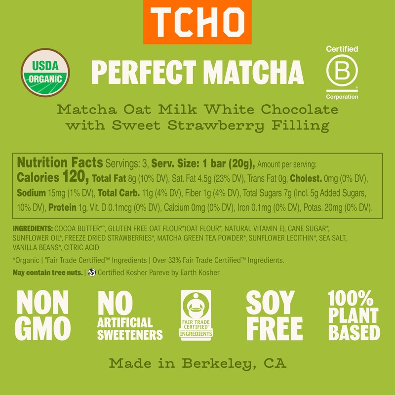 TCHO Perfect Matcha Chocolate Bar 10 Pack - Organic Oat