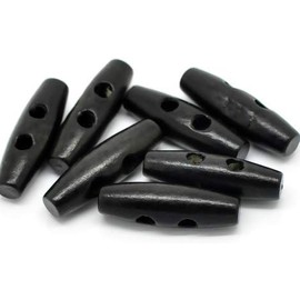 CansyY Pack of 20 Elegant Wooden Buttons - Toggle Buttons Oval 3.5 x 1.1 cm Black Toggle 2 Holes Oblong Buttons for Sewing and Crafts - Jacket Buttons Coat Buttons