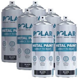 Polar Matte Black Direct to Rust Spray Paint - 6 x 13.5fl oz - Protect and Stop Rust & Corrosion - Primer, Undercoat, Topcoat - Quick Dry Formula - Ideal for Metal, Wood, Plastic and Ceramic Surfaces