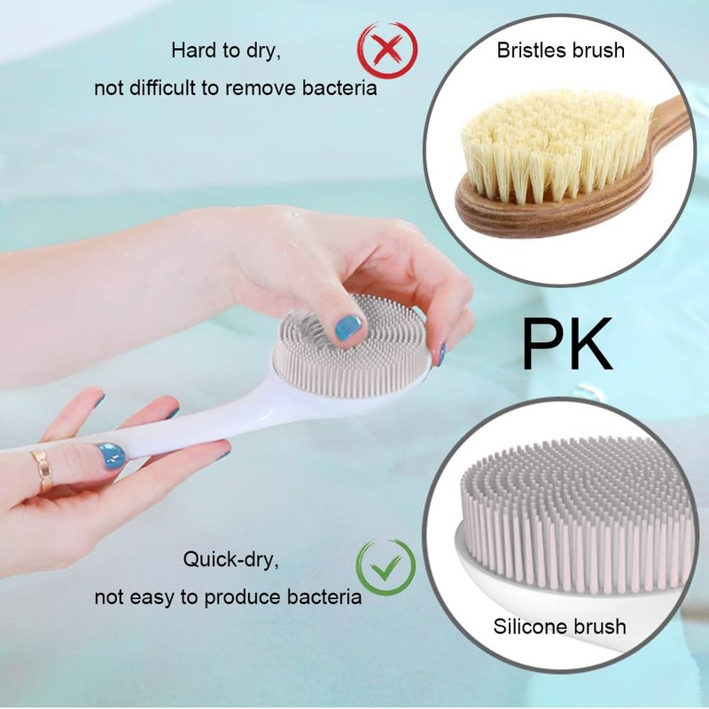 Silicone Back Scrubber for Shower, Exfoliating Body Scrubber with Handle,