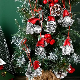 Sumind 6 Pcs Christmas Santa Gnome Ornament Solid Pewter Metal Christmas Tree Ornament DIY Craft Hanging Decoration for Home Party Decorations (Santa)