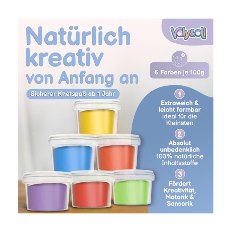 Valy&Oli® Knete - Extraweiche Naturknete - Vegane Bio Knete -