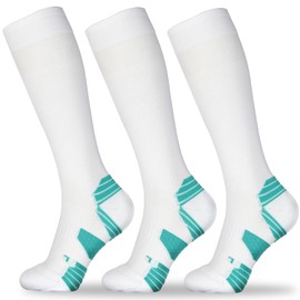LIN PERFORMANCE 3 Pairs Light Compression Socks for Women and Men 8-15 mmHg Knee High Support Socks for Running Sport Athletic (Green,10-13)