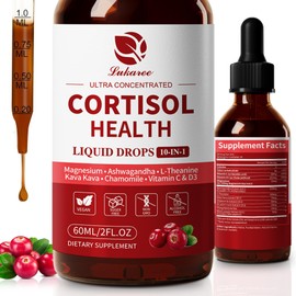 Cortisol Supplement Liquid Drops, 10 in 1 Hormone Balance for Women Men with Magnesium, Ashwagandha, L-theanine, Kava Kava - Lower Cortisol, Mood, Focus, Sleep Support - 2 FL.OZ, Cranberry Flavor