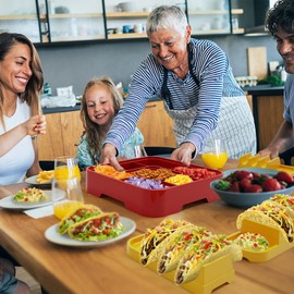 QINOL Taco Holder Stand, Taco Bar Serving Set for a Party 4 Taco Holders Nachos Tortilla Taco Serving Platter Stackable Tuesday Kit, Taco Night