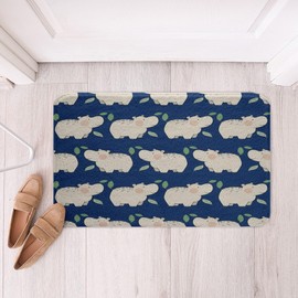 jejeloiu - Alfombras de baño de hipopótamo con temática de animales de 20 x 32 pulgadas, para tina de ducha para niños, adolescentes y adultos, tapetes de baño de hipopótamo para baño azul