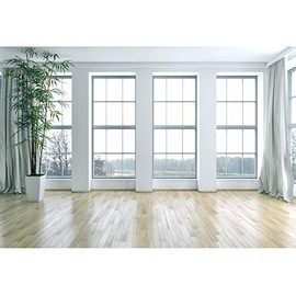 Yeele 10x6.5ft Custom Empty Room Backdrop French Windows Living Room Plants Wooden Floor Photos Backdrop for Photography Modern Interior Room Home House Office Decor Video Conferencing Banner