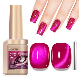 Bevimee Cat Eye Gel Nail Polish, Jelly Hot Pink Manetic Nail Polish Glitter Holographic with Magnet, Glass Reflective Translucent UV Gel Manicure Salon DIY At Home