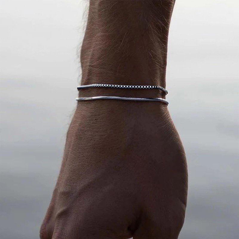 Halora Men's Silver Bracelet, 3 Pieces Stainless Steel Bangle Men's