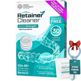 Weiss Naturals Retainer Cleaner Tablets, Invisalign Cleaner, Remove Stains, Odors & Plaque, PERSULFATE FREE Night Guard & Denture Cleaner 2-Month Supply, 60 Mint Scented Tablets