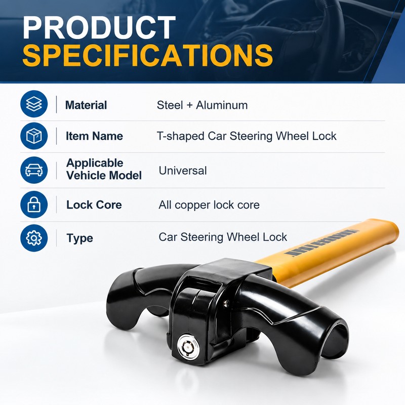 Car Steering Wheel Lock for Vehicle Security – Durable Anti-Theft