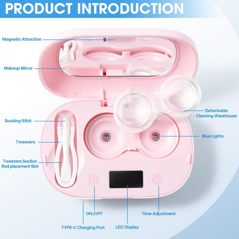 Portable Contact Lens Cleaner with Blue Light,LXIANGN Rechargeable Contact Lens