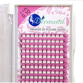 Dermastil 5D Premade Handmade Volumen Wimpern D Curl Stärke 0,10 mm fertige Fächer ohne Knoten für Wimpernverlängerung- PBT- Vegan- 16 Streifen BOX (10 mm)