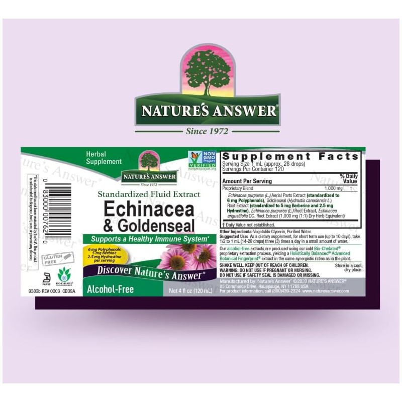 Natural's Answer EcinacceRoot & Golden Seal, Alcoho-Free, 120 ml
