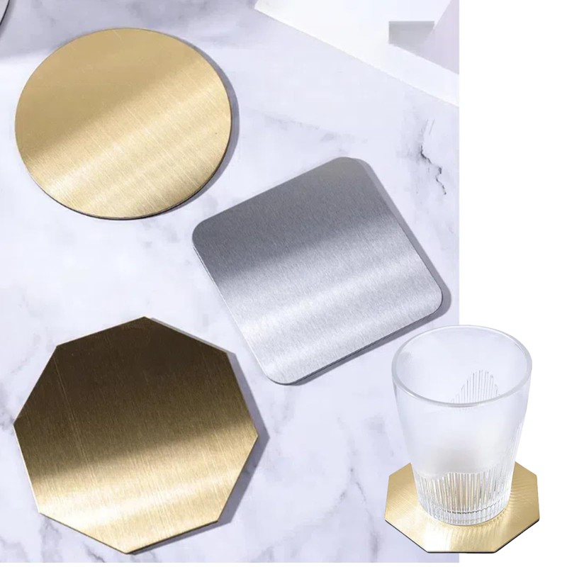 4pcs Gold Square Stainless Steel Coasters 8.5cm Heat Insulation Metal