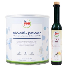 for you for you Power Protein Pure by Dr. Strunz + MCT Oil Vanilla in a set - 1x 750g Fitness Protein Powder with Carnitine Whey Protein Soy Protein Milk Protein - 1x 250ml MCT Oil vegan based on 100% coconut oil