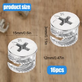 16 pieces furniture connectors, 15 x 12 mm, worktop connector, furniture connector, cabinet connector, zinc alloy, eccentric connector for cabinets, drawers, wardrobes, dressing tables