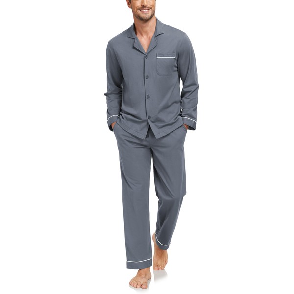 COLORFULLEAF Men's 100% Cotton Pajamas Set Long Sleeve Button Down