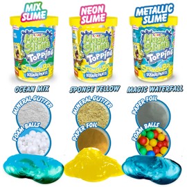 CRAZE Magic Slime Topping Spongebob Squarepants – Set of 3 Children's Fantasy Ocean Slime in 3 x 70 ml Tins with Glitter & Various Toppings – Slime Set Safe and Residue-Free