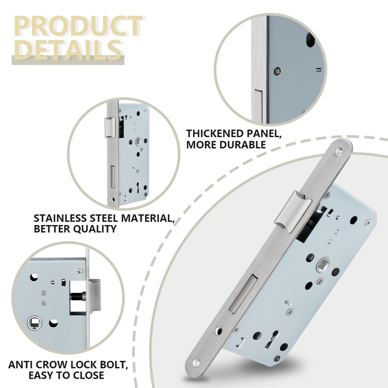 Bwintech 1 Piece Satin Nickel 7250 Mortice Lock with Two