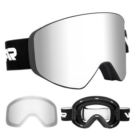 Vgooar OTG Ski Goggles with Magnetic Removable Lens, Frameless Ski Goggles with Cylindrical Lens - Anti-Fog and UV400 Protection Ski Goggles for Men and Women