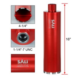 SALI Wet Diamond Core Drill Bits 4-1/4" (108mm) Diameter, 15" (380mm) Drilling Depth, Turbo Laser-Welded Segments(Wavy Teeth) With 1-1/4"-7 Thread Core Bit for Rebar Concrete Brick Block Masonry Stone