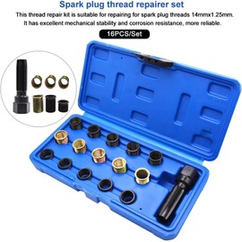 Spark Plug Repair Kit, 16Pcs Carbon Steel Spark Plug Tap Thread Repair Tools, M14 X 1.25 Rethreading Set with Portable Case