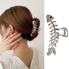 Metal Silver Fish Bone Shape Hairpins - Elegant Fishbone Hair Clips, Clamps, and Jaw Clamps for Thick or Thin Hair Styling - French Lady Fashion Hair Accessories for Women