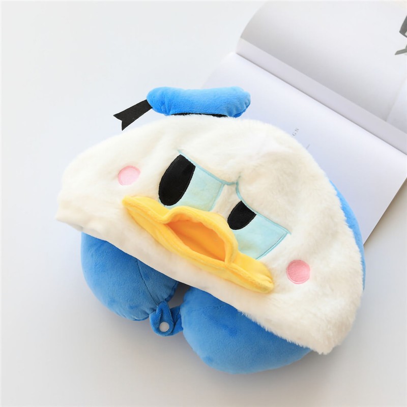 Hooded U Shaped Pillow Cute Cartoon Travel PP Cotton U