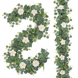 ASTNIC 2 Pack 6.2FT Artificial Eucalyptus Flower Garland with Fake Flowers, Eucalyptus Leaves Artificial Garland Greenery Flowers Vines for Wedding Arch Home Table Spring Decor