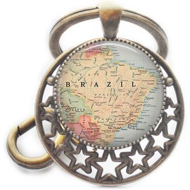 Llavero de mapa de Brasil, llavero de Brasil, joyería de mapas de Brasil, llavero de Brasil, cadena de Brasil, joyería de mapas, joyería de mapas, A0165